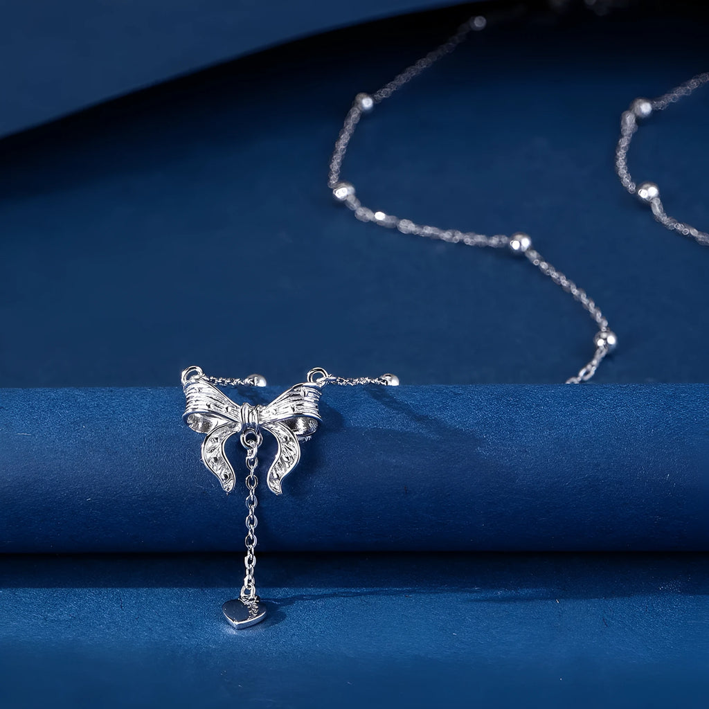 S925 pure silver butterfly heart clavicle chain necklace with adjustable 40-45cm length