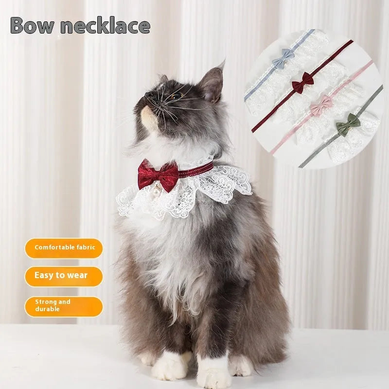 Pet lace scarf collar bib in light blue, wine red, pink, or green with lace edge and princess style for cats and dogs