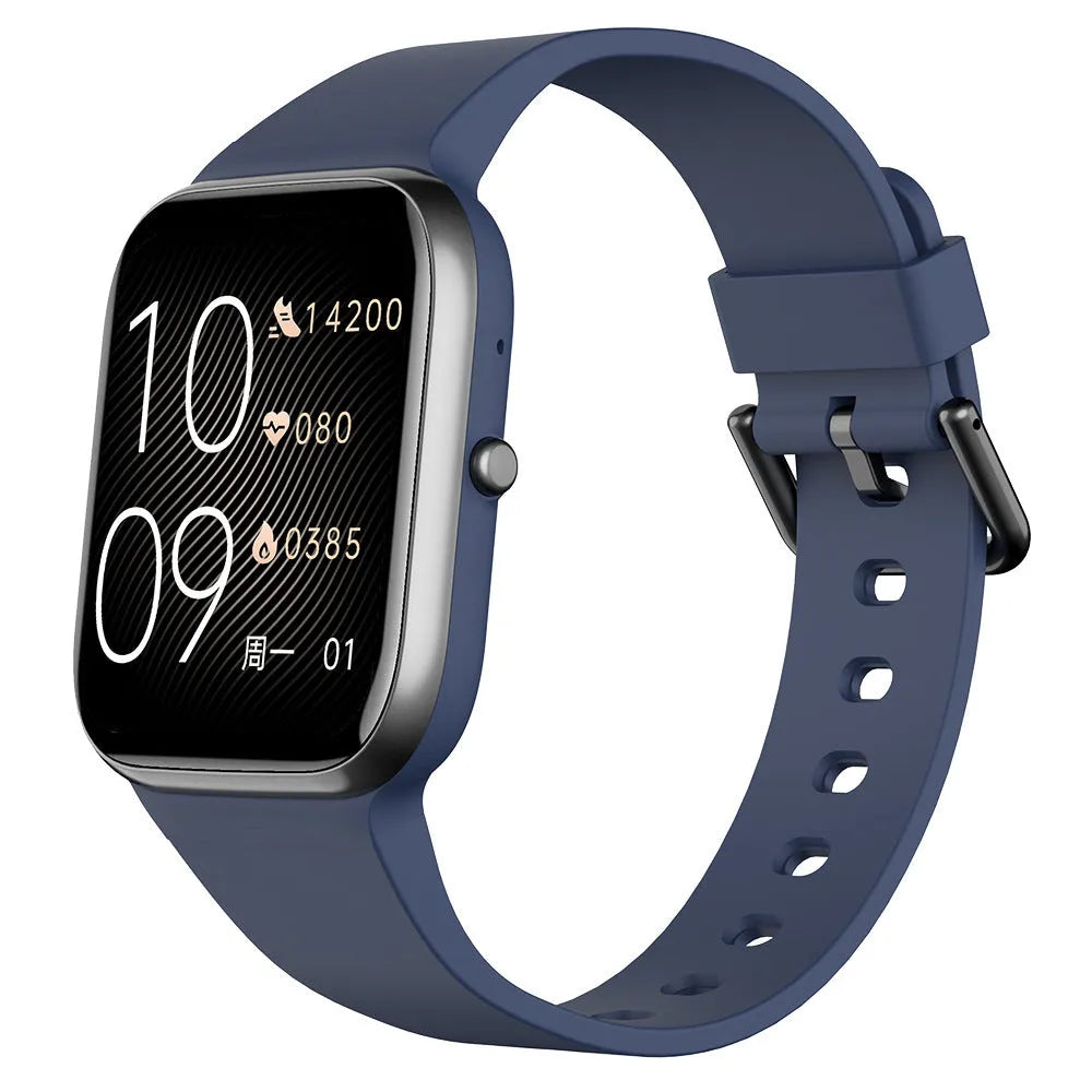Smart watch with blood pressure and blood oxygen monitoring, TFT screen, touch button, available in black, blue, or pink