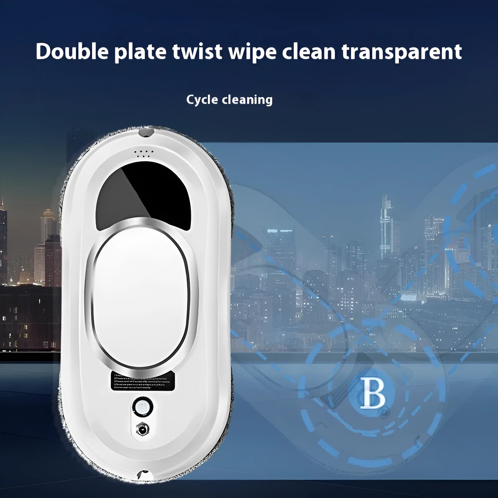 White full-automatic high altitude cleaning machine with remote control on a windowsill.