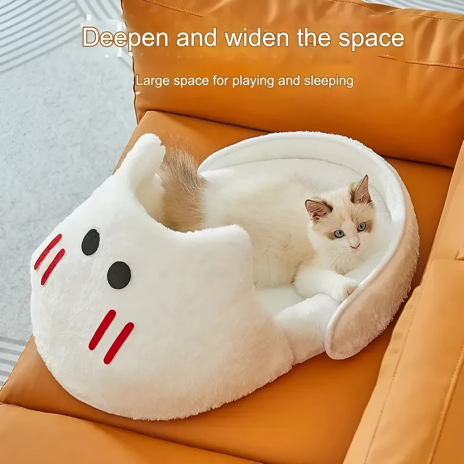 Plush round cat and small dog bed with removable cover in gray colour, size S