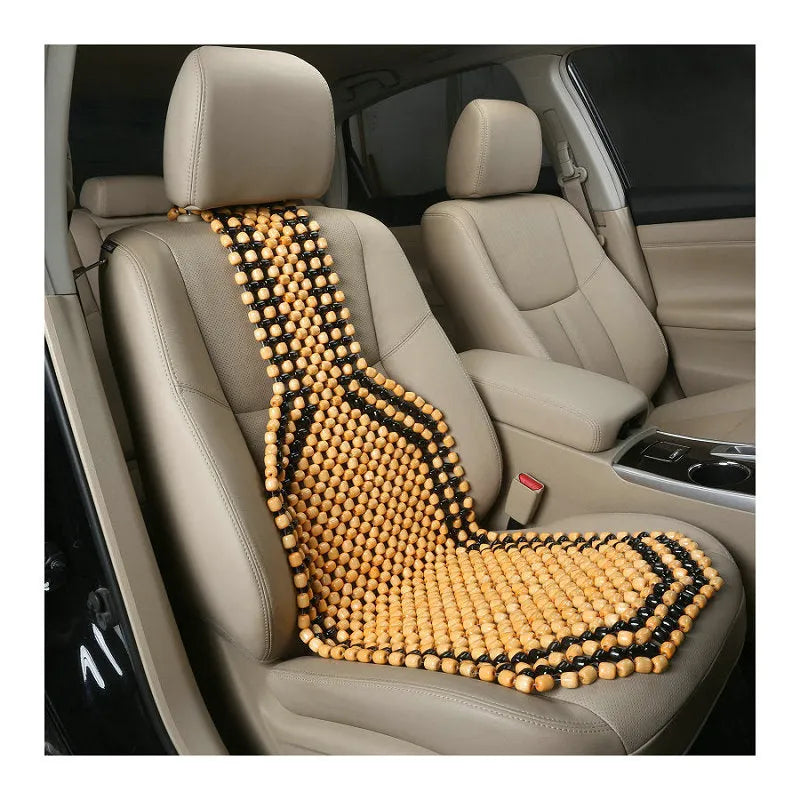 Breathable mesh car seat cushion for summer ventilation in beige colour on vehicle seat