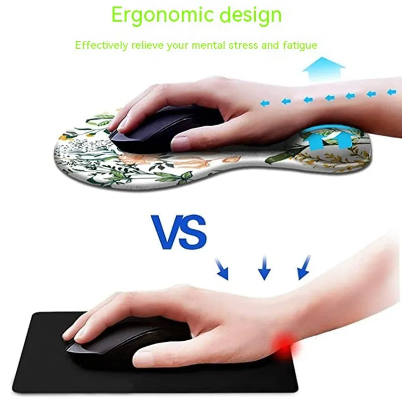 Silicone keyboard wrist rest pad with floral pattern and wrist strap attachment
