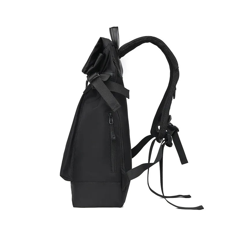 Men's multi-functional outdoor travel business backpack in black waterproof nylon