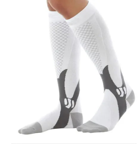 Unisex graduated compression socks in various colours with size measurement details