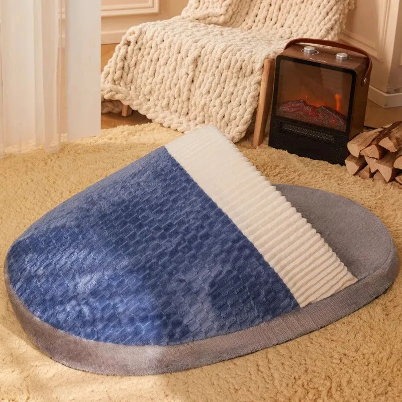 Blue dog nest sleeping bed with removable fleece lining shown in L size for medium dogs