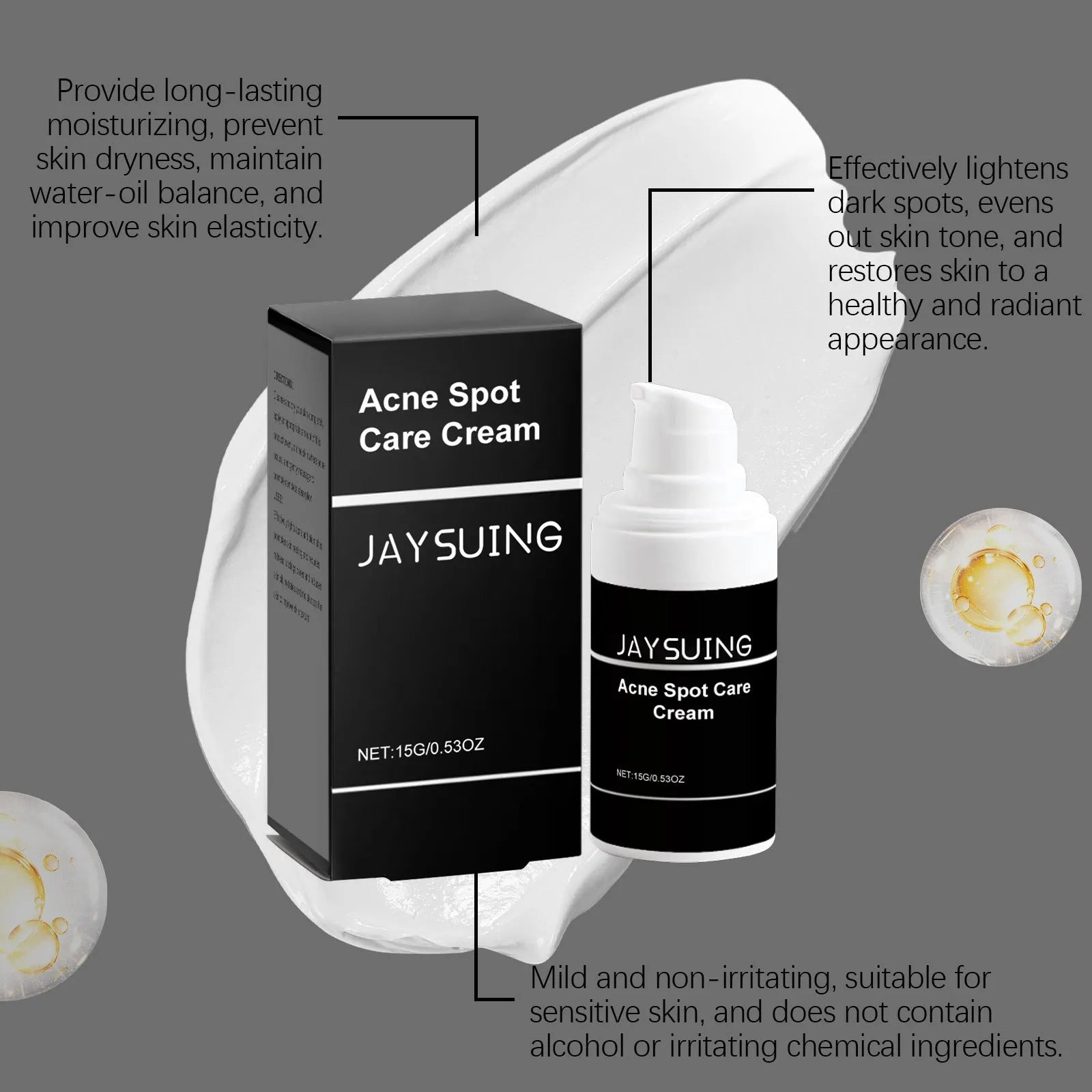 15g tube of acne cream with mint leaf and tea tree oil for facial spot treatment
