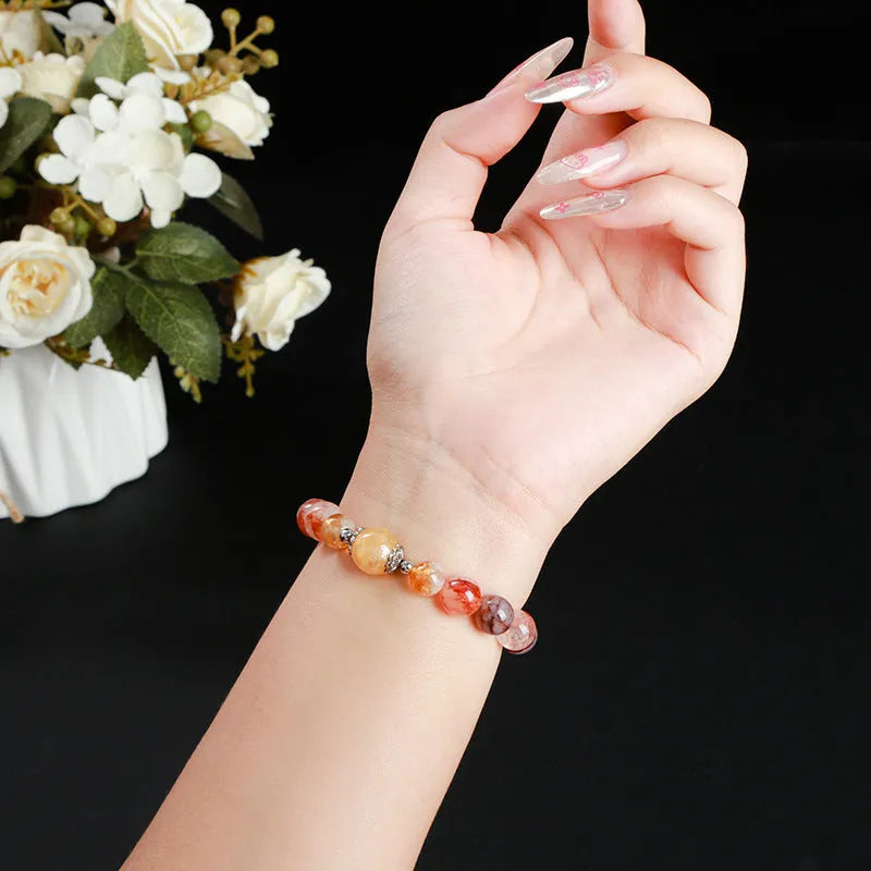 Handmade red sealant flower citrine lucky bead crystal bracelet for women, geometric shape, 10mm size.
