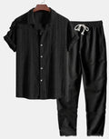 Men's loose-fitting short sleeve shirt and trousers set in milk silk fabric for summer casual wear