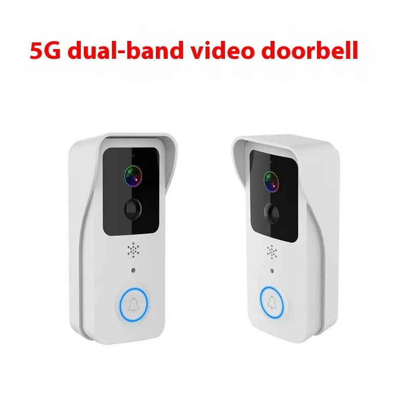 Waterproof smart HD visual doorbell with a rechargeable battery on a doorstep.