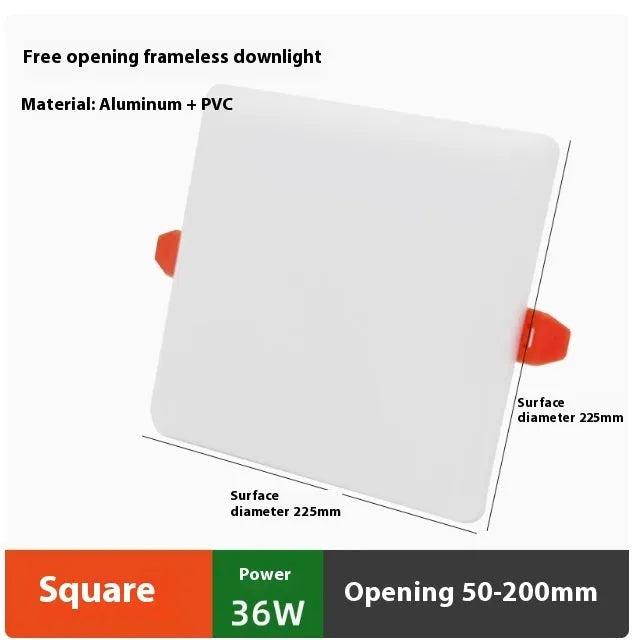 Ultra-thin square and circle aluminium LED panel lights with adjustable mounting holes.