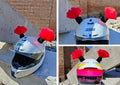 Pair of braided ball helmet decorations, 8cm tall, with removable adhesive pad on a black motorcycle helmet.