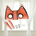 Pet grooming restraint hammock bag for cats shown in three sizes for nail clipping and bath time.