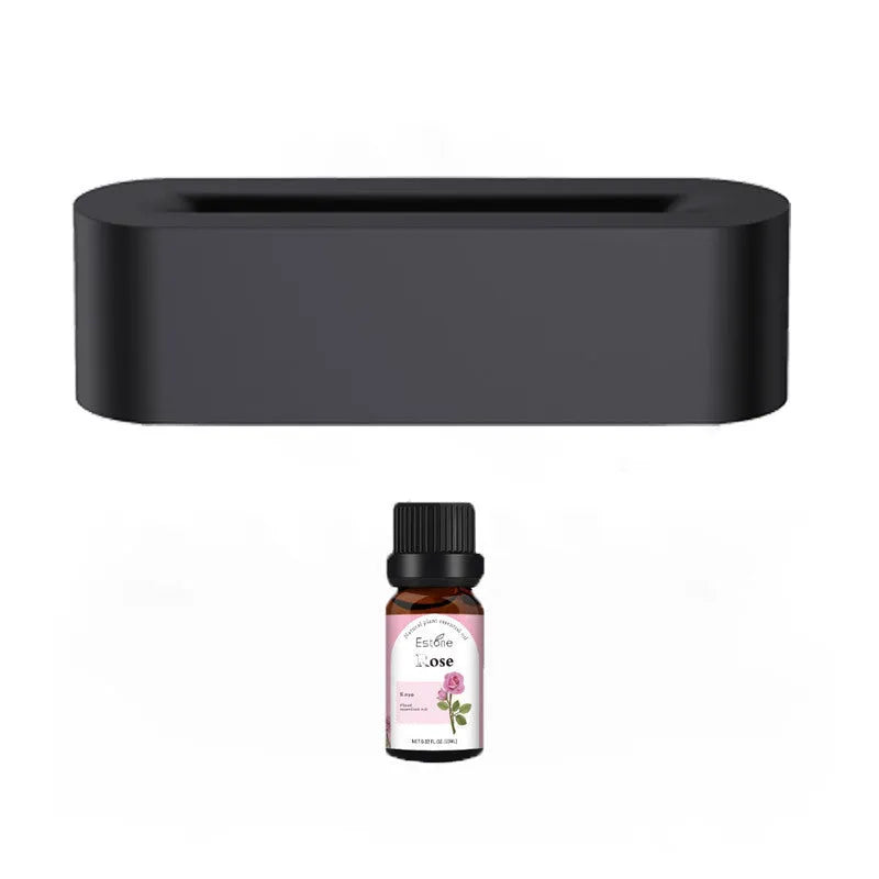 White square DQ709 flame aroma diffuser humidifier with glowing orange flame effect and water mist.