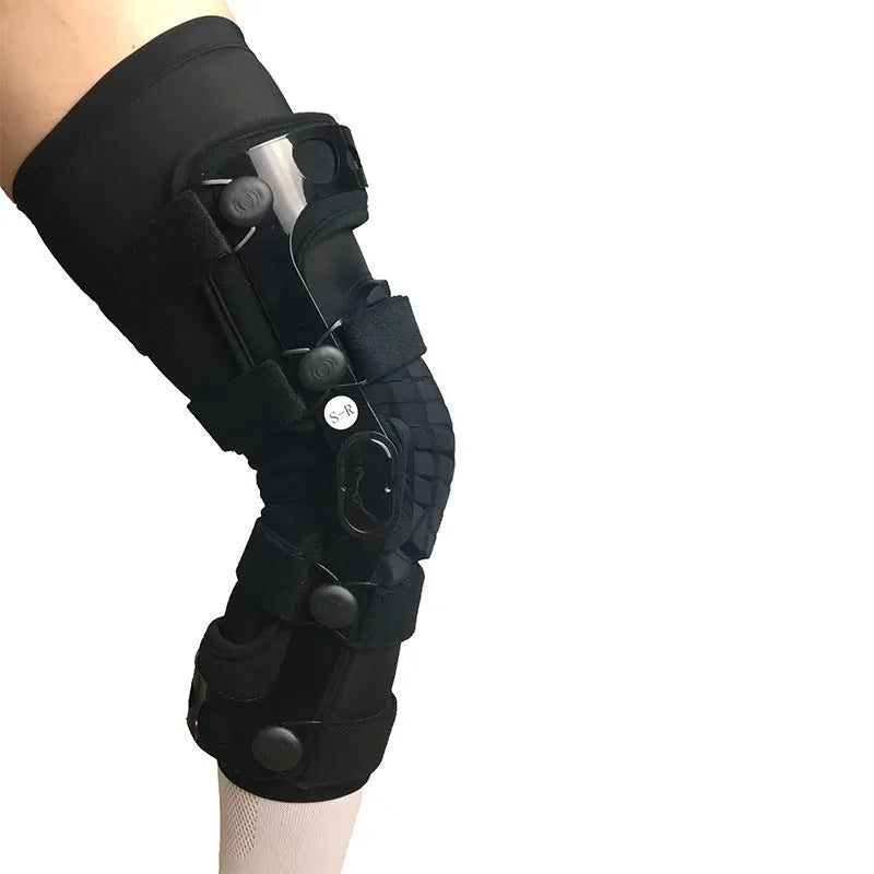 Black anterior ligament knee pad supporter showing anatomical design and adjustable straps