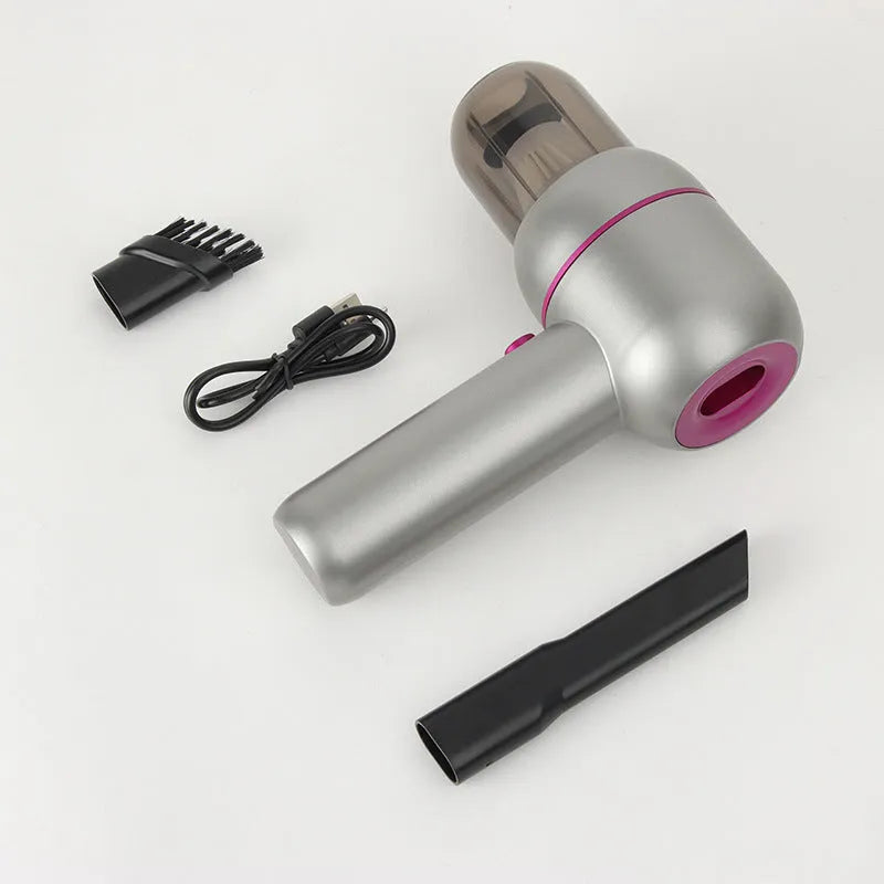 XC-06 grey rechargeable handheld car vacuum with brush nozzle and extended attachment