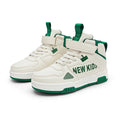 Children's coloured buckle sneakers with PU upper and rubber sole on a neutral background.