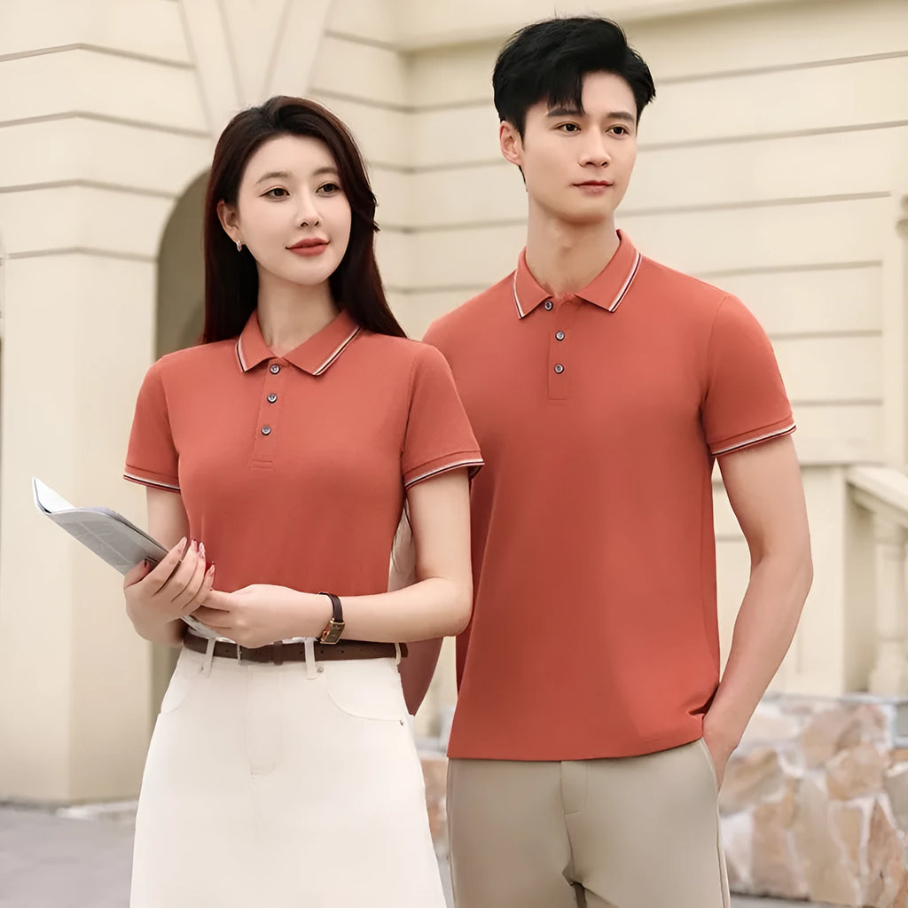 Ice silk polo shirt in solid colours with copper ammonia fibre fabric for work and leisure