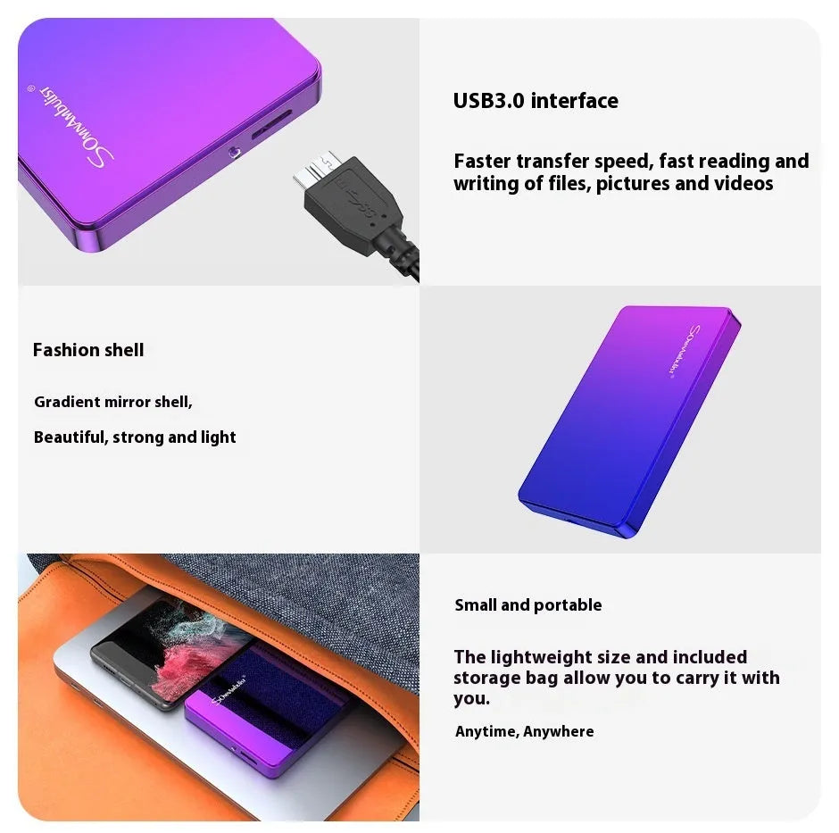 Purple external hard drive 1TB with leather carry bag and data cable