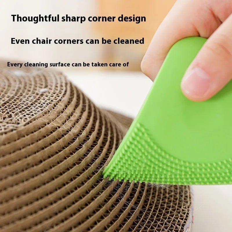 Pet hair scraper comb with flexible PTE bristles for grooming and fabric cleaning