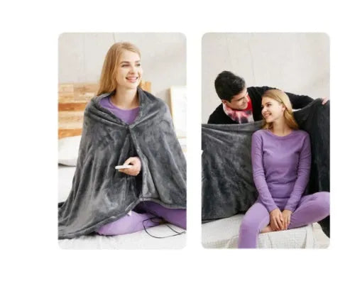 Dark grey USB heated plush blanket showing the single-button controller and USB cable.