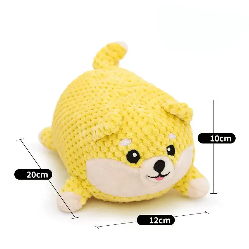 Plush dog calming toy with squeaker for puppy teeth cleaning in medium or large size