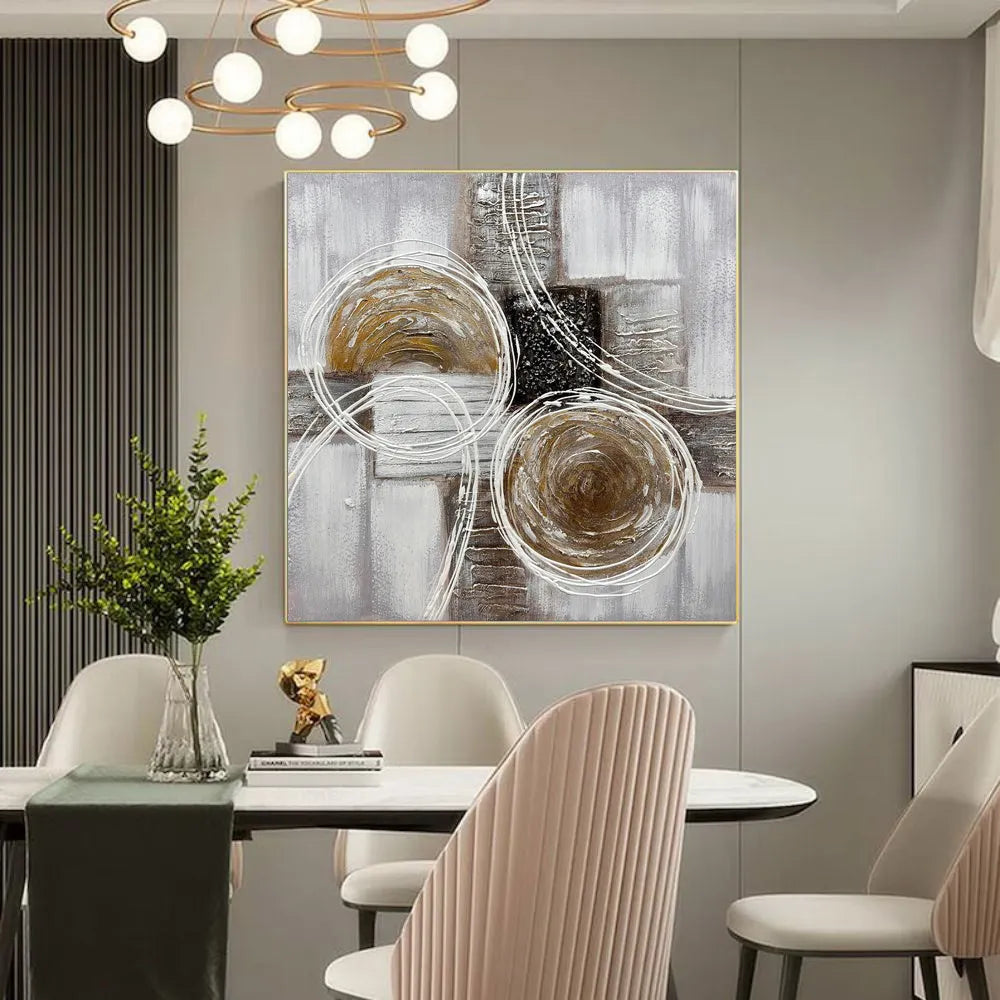 Modern abstract landscape oil painting handmade thick texture brown black square canvas for living room sofa back mural