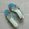 Cyan French genuine leather high-heeled sandals with niche ball lace-up design and open toe