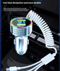 Colorful light-level fast charging car phone charger with three-in-one cable metal plastic 320W black silver