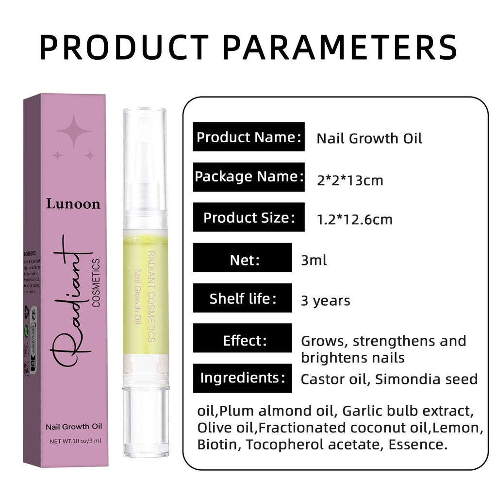 3ml bottle of clear nail growth and cuticle care treatment oil.
