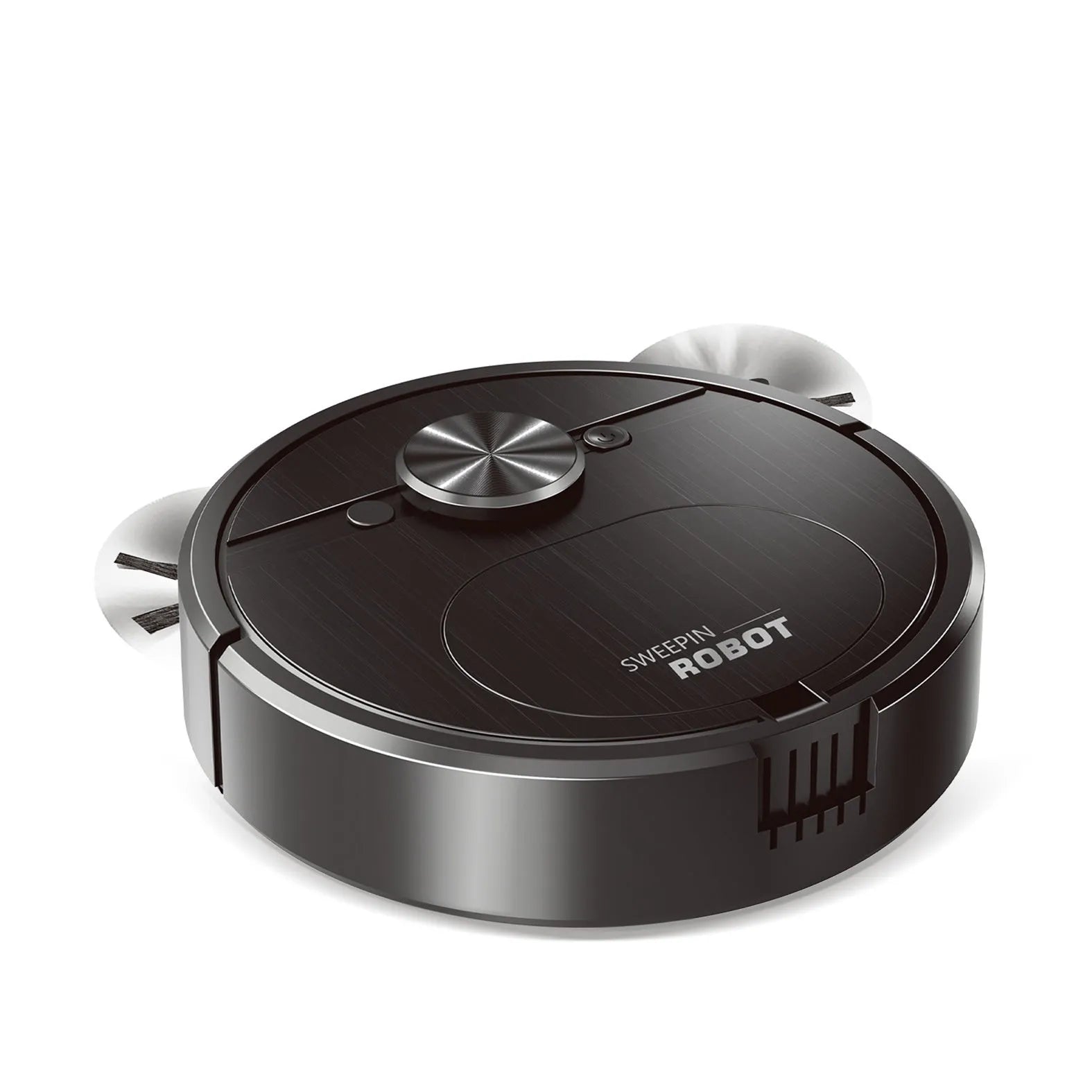 Black or white robotic vacuum cleaner and mop with USB charging cable and accessories