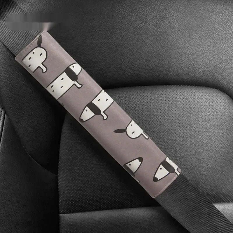 Cartoon sausage dog design artificial leather car seat belt shoulder pad cover.