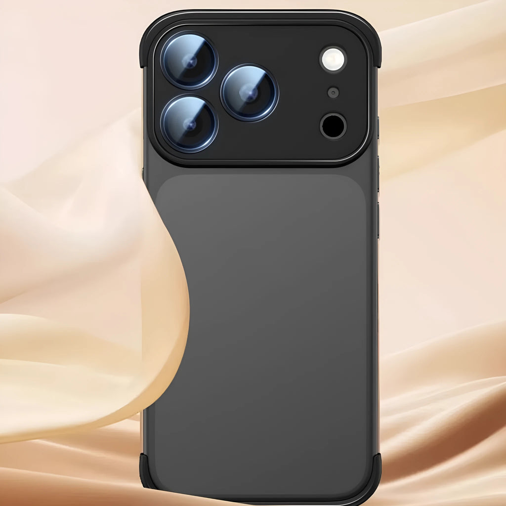 iPhone 17 phone case in simple shell design showing four colour options: black, orange, grey, and desert