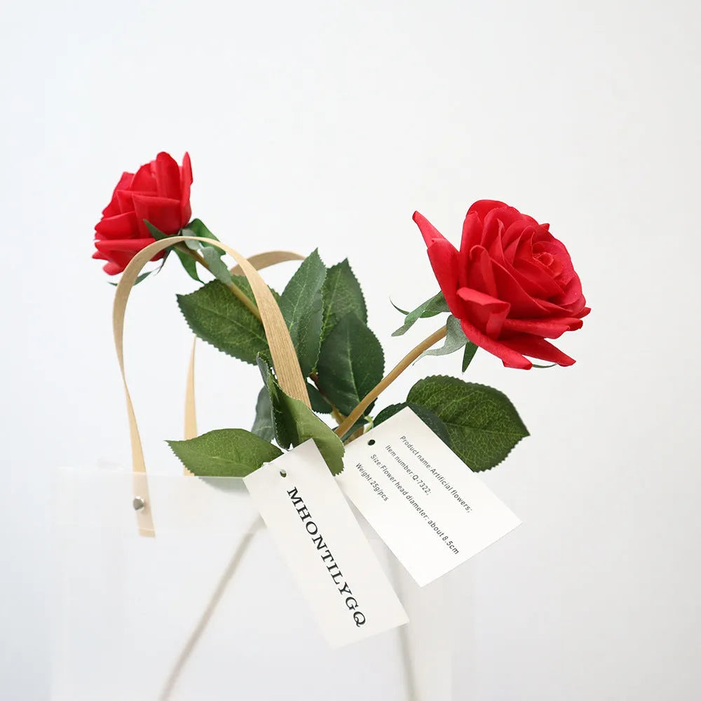 Artificial silk rose bouquet with 42cm length and 8.5cm flower head in multiple colour options