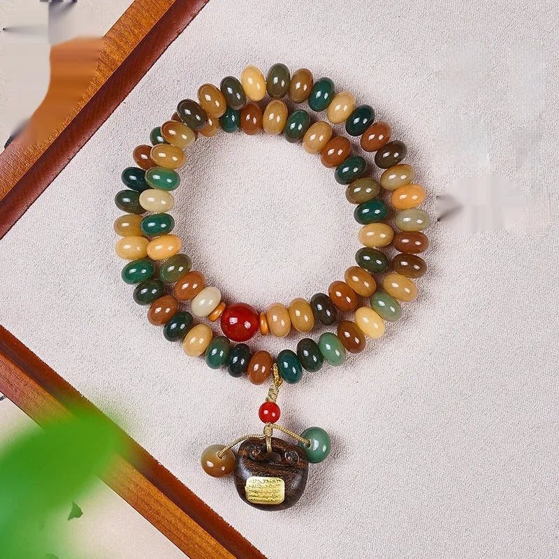 Bodhi seed double ring bracelet with Dunhuang cultural patterns in national style design