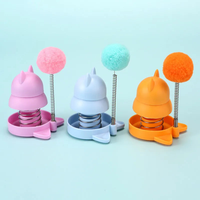 Lucky cat mint ball toy with self-hi feature in blue, orange, and pink colours for cats.