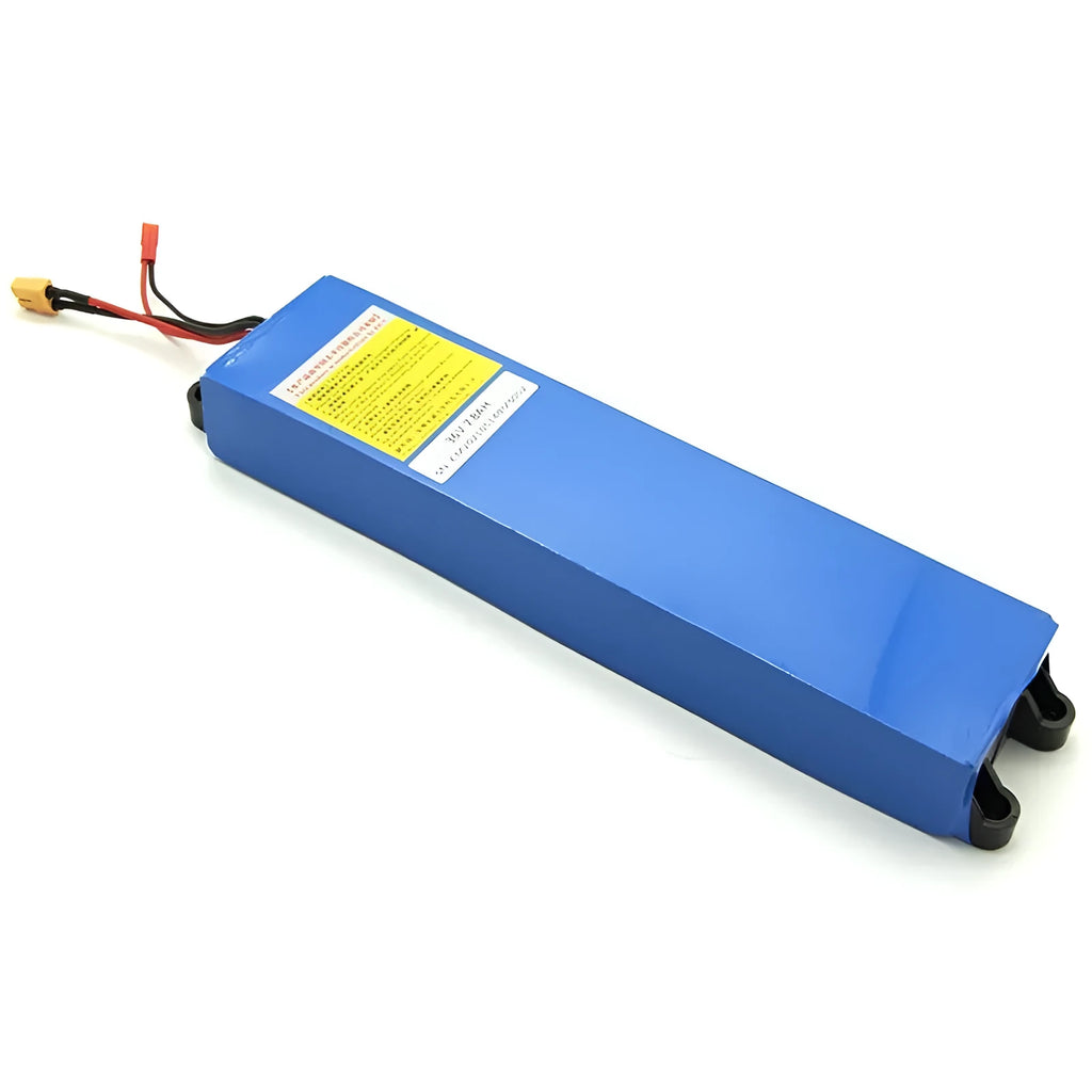 A 36V lithium battery pack for electric scooters, showing three capacity options: 6.6A, 7.8A, and 10.4A.