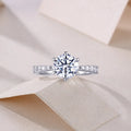 Goddess's Blessing wedding ring set with 2-carat moissanite stone in platinum-plated S925 silver band, gift box packaging