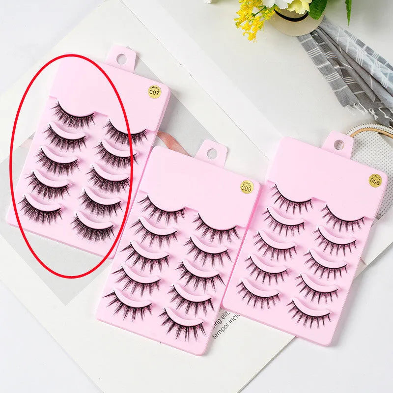 Pack of black manga style false eyelashes with natural wispy length for Korean makeup and cosplay.