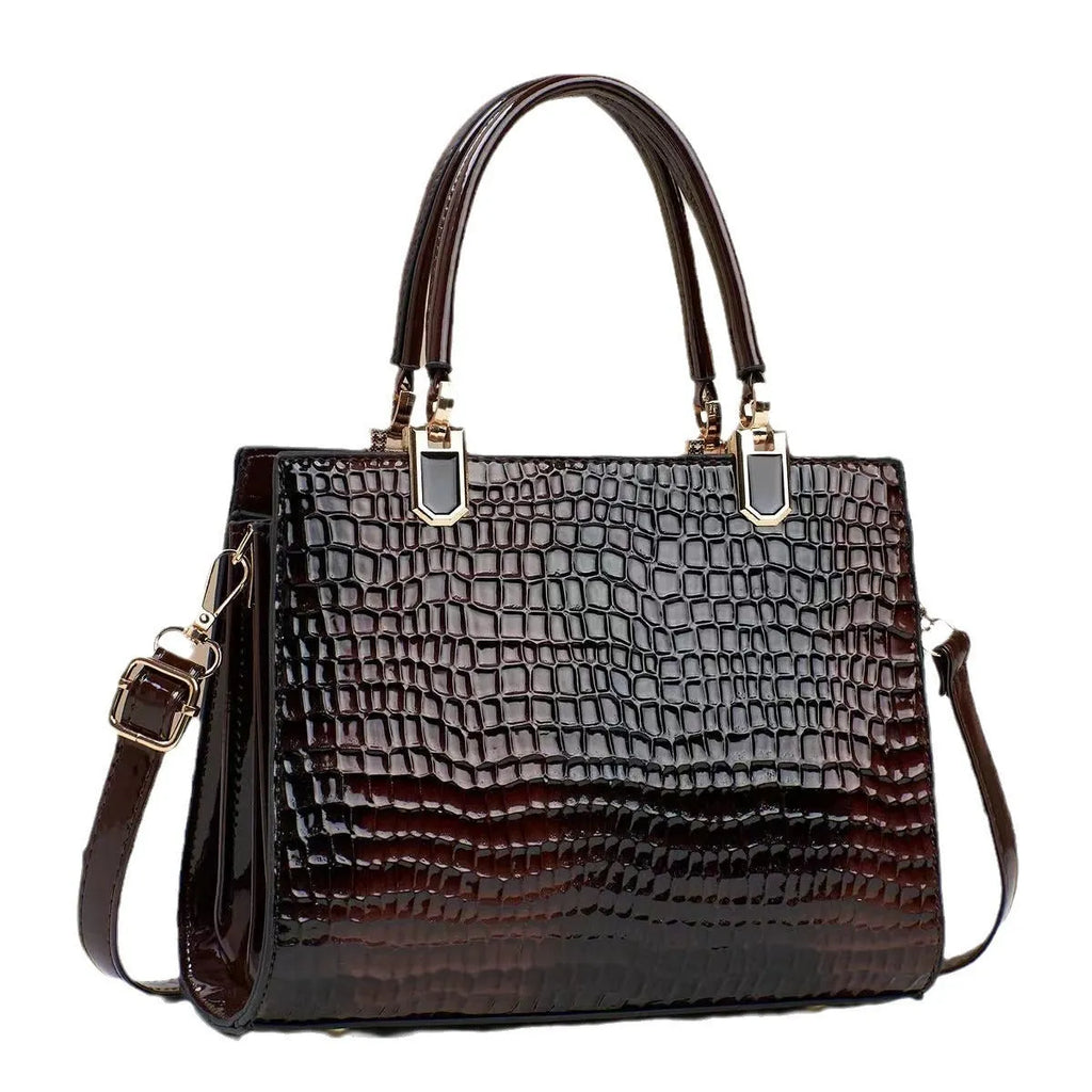 Women's soft texture PU leather one shoulder mom bag in horizontal square shape with multiple internal compartments