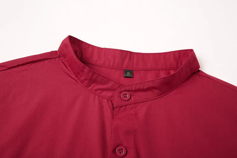 Red stand-up collar Chinese-style casual shirt for teenage men, front view