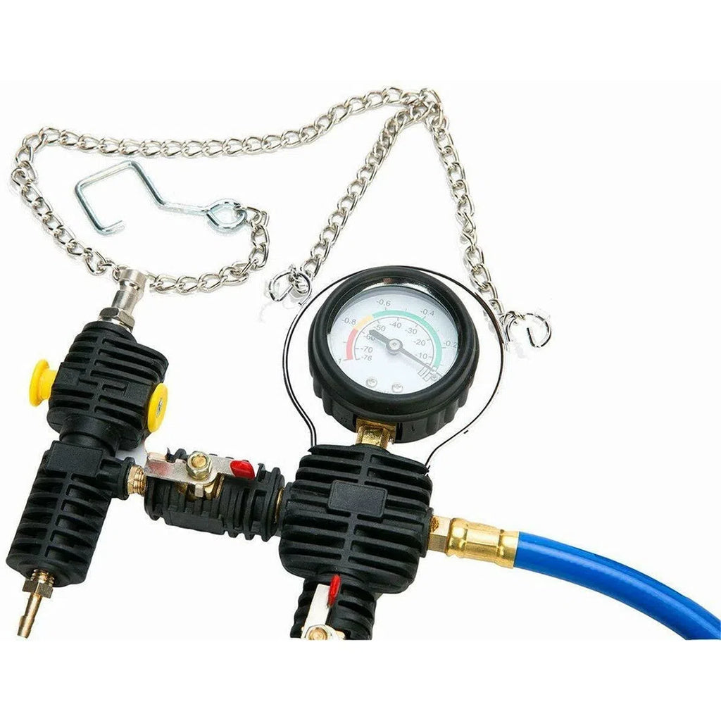 28-piece car water tank pressure leak detector set in a small blue box for car maintenance