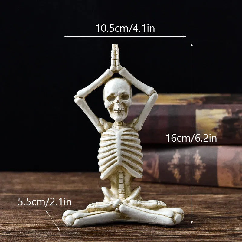 Detailed yoga skull skeleton model resin desktop ornament in black or white.
