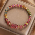 Women's pink and red strawberry quartz tourmaline Pi Xiu bracelet with electroplated finish