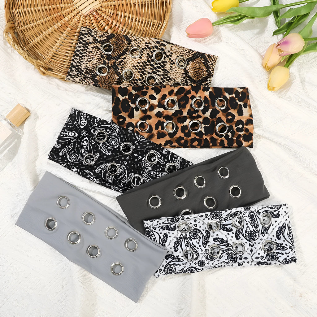 Hollow metal pullover hair band for exercise in leopard print colour