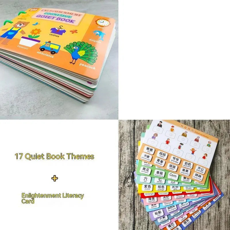 Montessori quiet book material package 28.5x21cm with 17 theme cognitive pages for ages 3 to 9