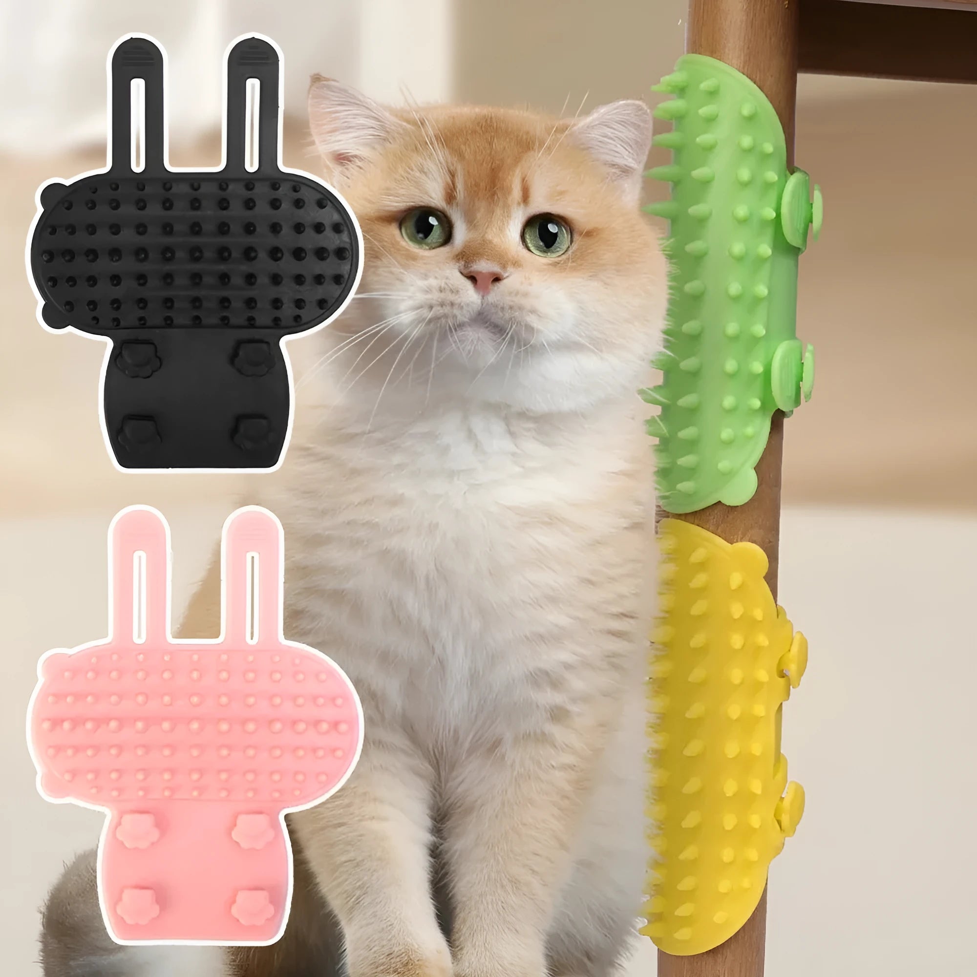 Silicone wall-mounted cat scratching comb with adjustable strap in four colour options