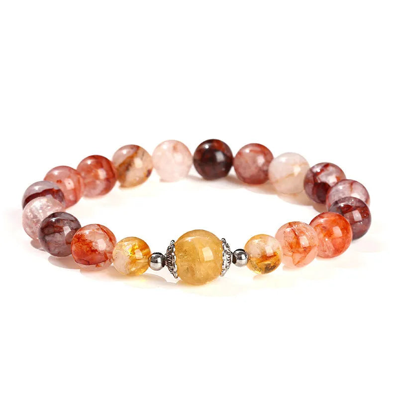 Handmade red sealant flower citrine lucky bead crystal bracelet for women, geometric shape, 10mm size.