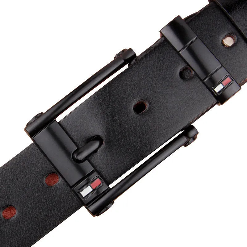 Mens fashion antique pin buckle belt in black – alloy buckle imitation leather strap