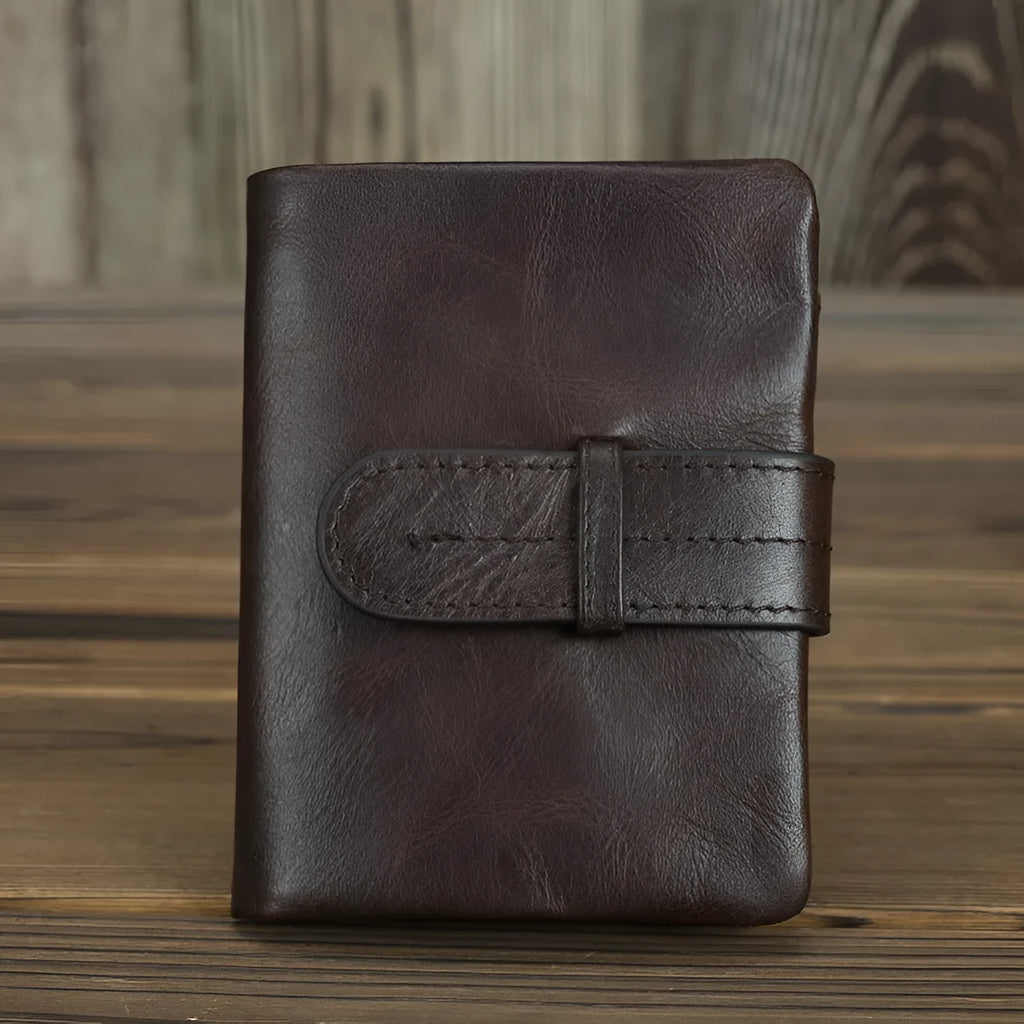 Genuine leather women's wallet with multiple card slots in brown colour showing sewing thread detailing